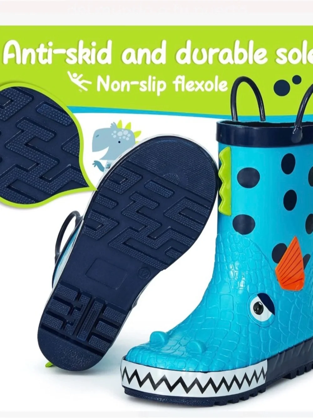 Kushyshoo Rubber Big Kids Rain Boots Piranha 3D Cartoon Rain Boots! Size 1